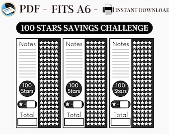 Savings Challenge Printable, A6 Savings Challenge, Stars Savings Challenge, A6 Savings Notes, Printable A6 Savings, Fits A6, PDF