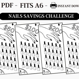 Savings Challenge Printable, A6 Savings Challenge, Nails Savings Challenge, Savings Challenge Bundle, A6 Sized Mini Savings, Fits A6, PDF