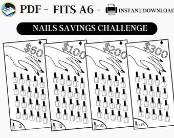 Savings Challenge Printable, A6 Savings Challenge, Nails Savings Challenge, Savings Challenge Bundle, A6 Sized Mini Savings, Fits A6, PDF
