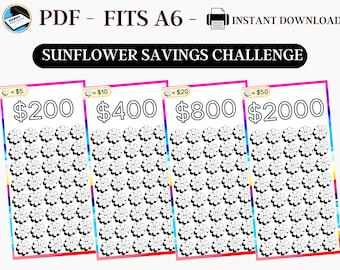 A6 Savings Challenge, Savings Challenge Printable, Flower Savings Challenge, Vibrant Savings Challenge, Printable A6 Savings, Fits A7, PDF