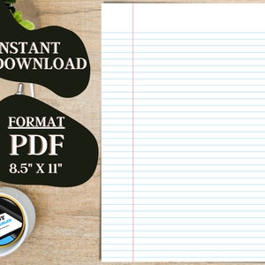 College Ruled Lined Paper - Blue lined, Red Margin, Printable Note Paper, Lined sheets, Note paper, Notebook paper, Instant Download , PDF