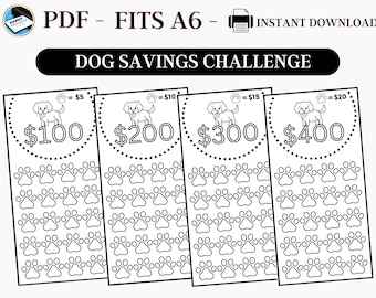 Savings Challenge Printable, A6 Savings Challenge, Dog Savings Challenge, Pet Savings Challenge, Printable A6 Savings, Fits A6, PDF