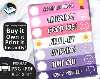 Pink Purple Gradient Behavior Chart, Printable Behavior Chart, Kids Behavior Sign, Rewards Chart, High Resolution Behavior Chart ,PNG, PDF