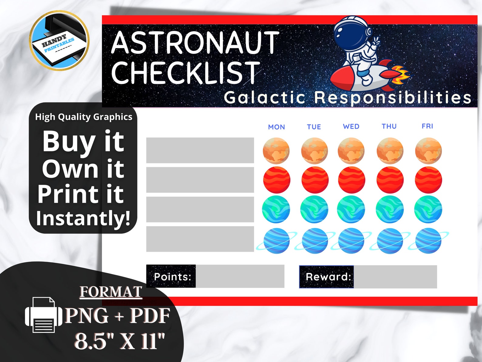 Behavior Chart for Kids, Astronaut Behavior Checklist, 5 Day Checklist ...