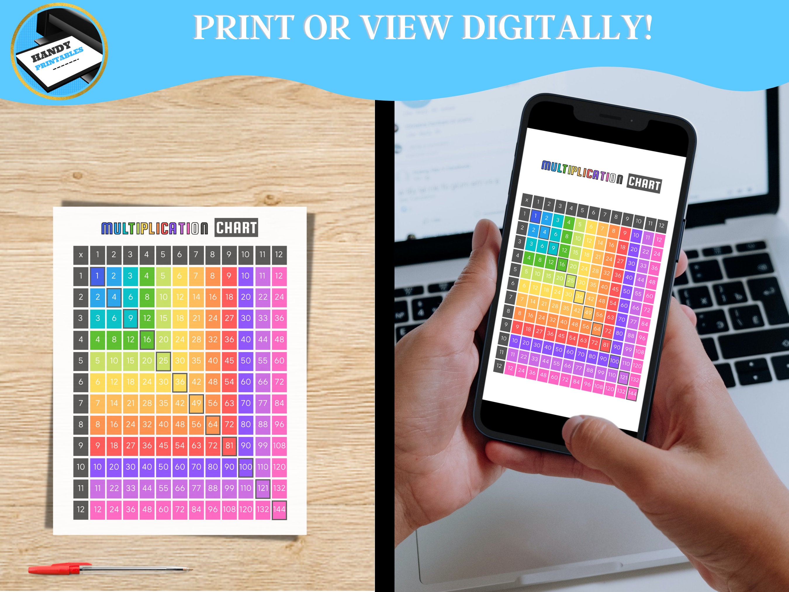 Printable Multiplication Chart, Multiplication Square, Multiplication ...
