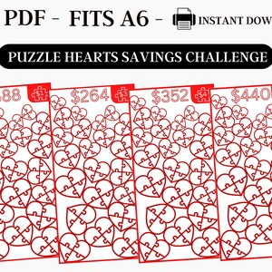Savings Challenge Printable, Puzzle Hearts Savings Challenge, A6 Savings Challenge, Cute Savings Challenge, Printable Savings, Fits A6, PDF