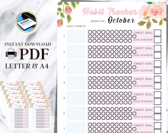 Daily Habit Tracker Printable, Monthly Habit Tracker, Routine Tracker, Habit Chart, Cute Habit Tracker, Habit Tracker PDF,  A4 US Letter
