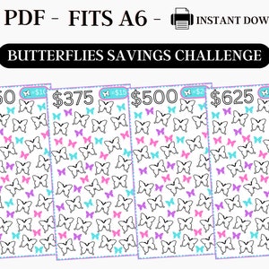 A6 Savings Challenge, Savings Challenge Printable, Butterfly Savings Challenge, Savings Challenge Bundle, A6 Cute Savings, Fits A6, PDF