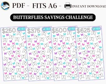 A6 Savings Challenge, Savings Challenge Printable, Butterfly Savings Challenge, Savings Challenge Bundle, A6 Cute Savings, Fits A6, PDF