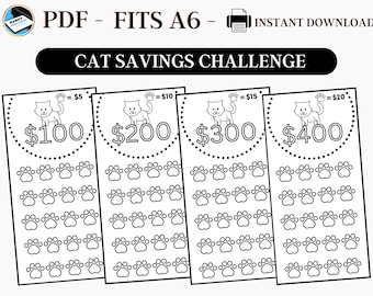 Savings Challenge Printable, A6 Savings Challenge, Cat Savings Challenge, Pet Savings Challenge, Printable A6 Savings, Fits A6, PDF