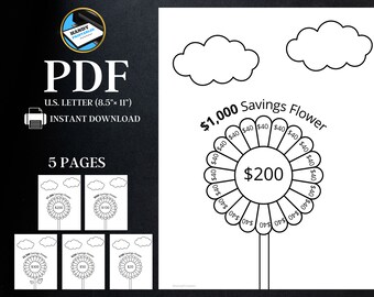Savings Challenge Printable, Savings Tracker, 2500 savings challenge, 1000, 500, 250, 1000, Letter Sized 8.5 x 11, INSTANT DOWNLOAD, PDF