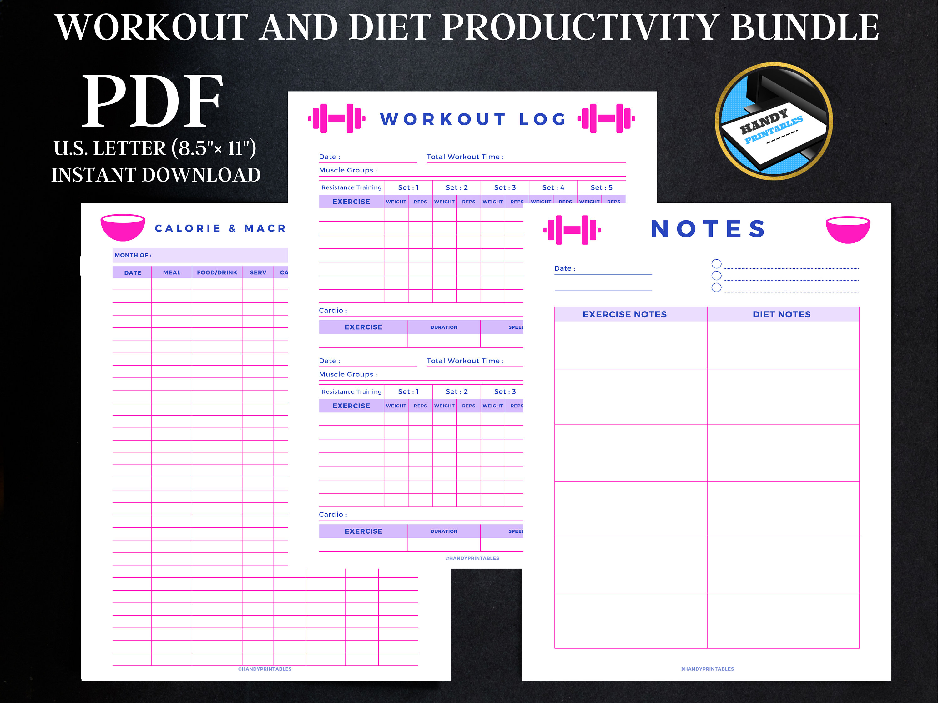 Workout Tracker Printable, Meal log, Exercise Journal, Bodybuilding Tracker, Cardio Tracker, Macro Tracking, INSTANT DOWNLOAD