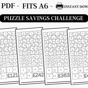 Printable Savings Challenge, A6 Savings Challenge, Puzzle Savings Challenge, Savings Challenge UK, A6 Sized Mini Savings, Fits A6, GBP, PDF