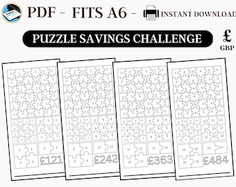 Printable Savings Challenge, A6 Savings Challenge, Puzzle Savings Challenge, Savings Challenge UK, A6 Sized Mini Savings, Fits A6, GBP, PDF