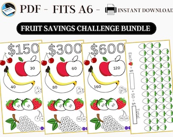 Savings Challenge Printable, A6 Savings Challenge, Fruits Savings Challenge, Savings Challenge Bundle, A6 Sized Mini Savings, Fits A6, PDF