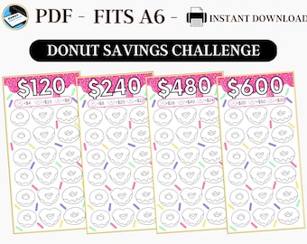 A6 Donut Savings Challenge – Printable Savings Tracker | Budget Binder Insert | Fun Money Saving Challenge | Instant Download PDF