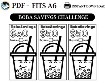 Savings Challenge Printable, A6 Savings Challenge, Boba Savings Challenge, Savings Challenge Bundle, A6 Sized Mini Savings, Fits A6, PDF