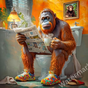 Orangutan Bathroom Nursery Wall Art, Jungle Animal Decor, Nursery Art Print, Baby Room Decor, Kids Wall Art-Orangutan Poster Print