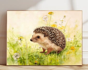 Hedgehog Watercolor Wall Art | Woodland Animal Nature Forest Illustration Scenic Poster Print