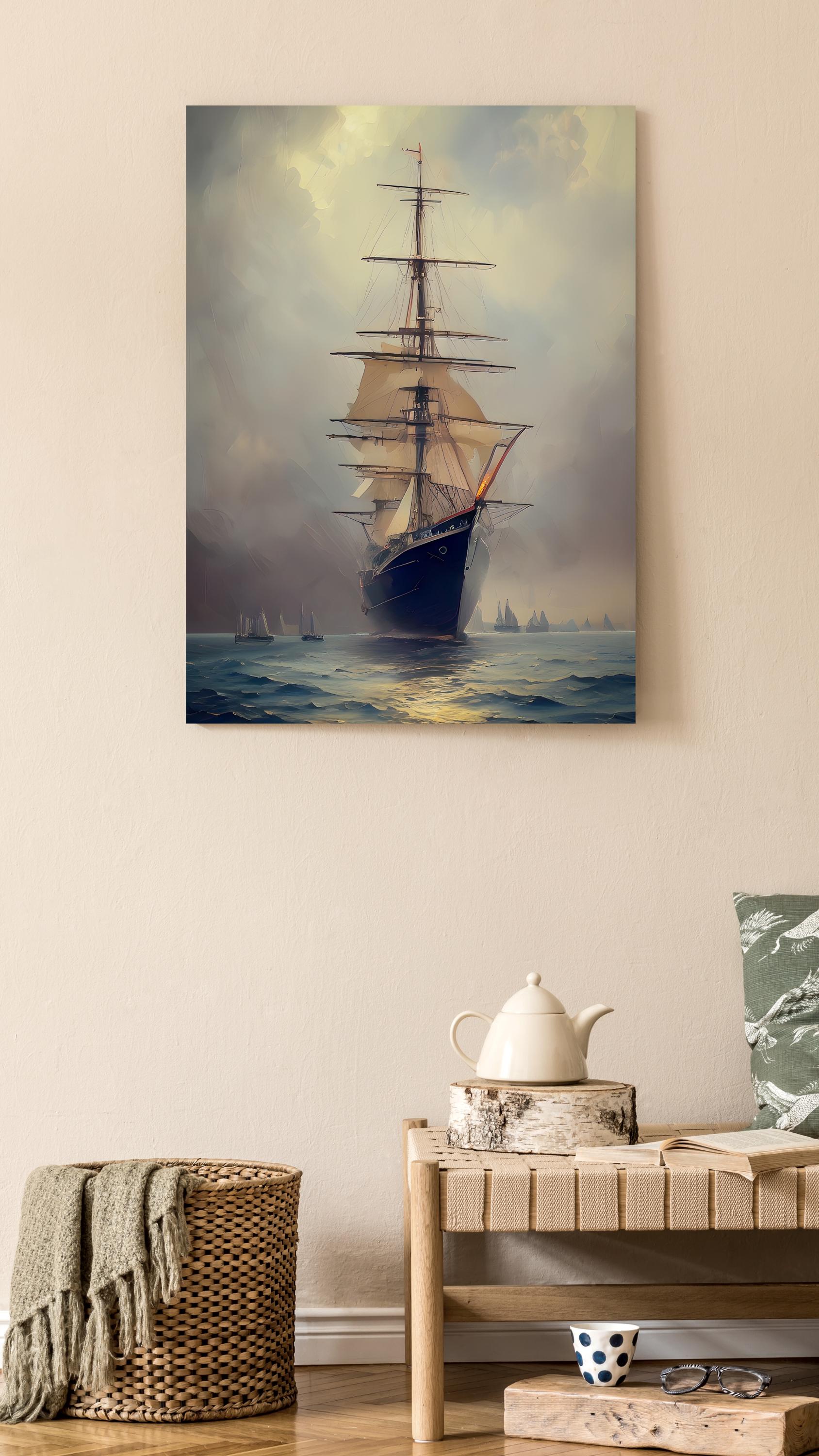 Vintage 19th Century Tall Sailing Ship Poster - Antique Nautical ...