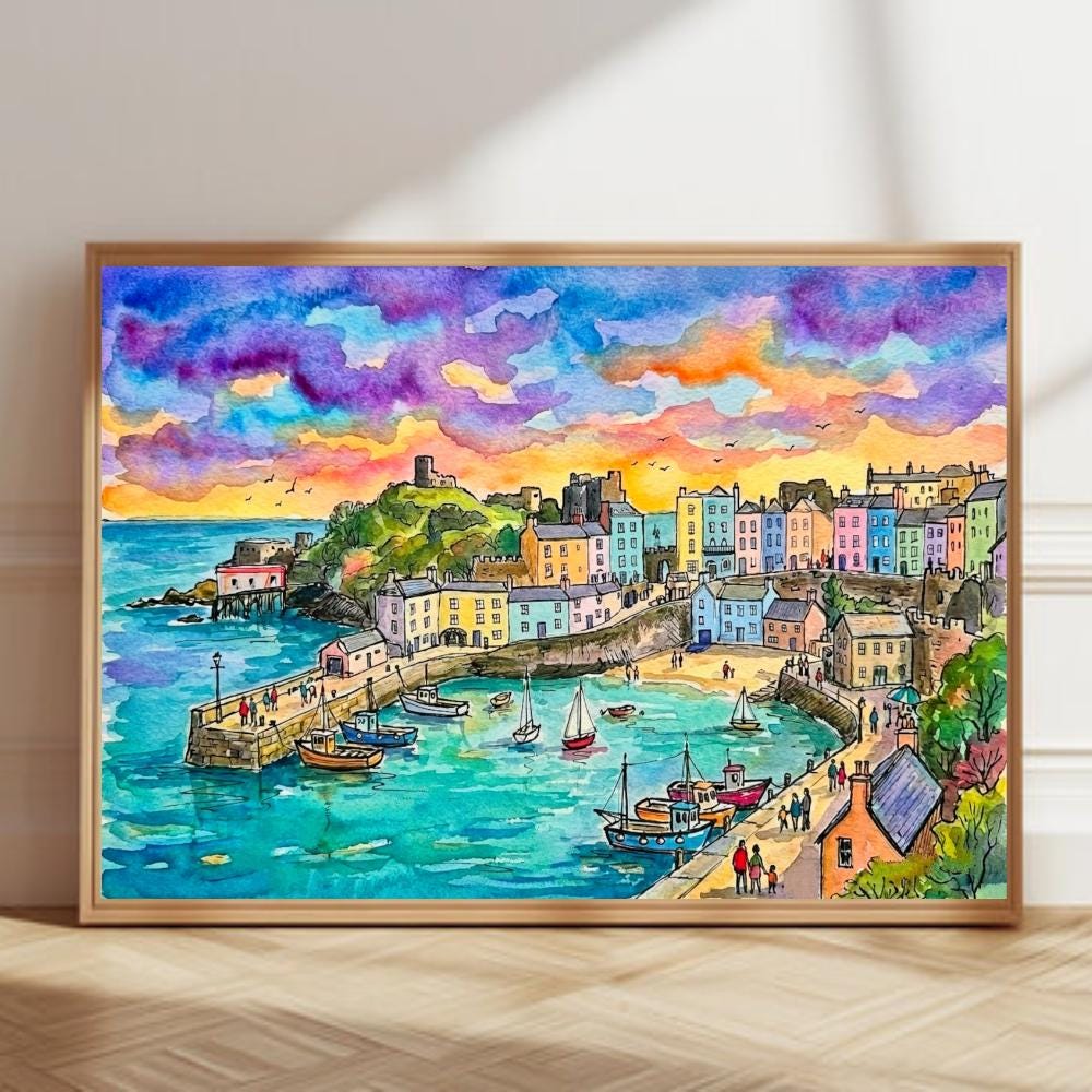 Tenby Harbour Abstract Wall Art | Pastel Welsh Coastal Print