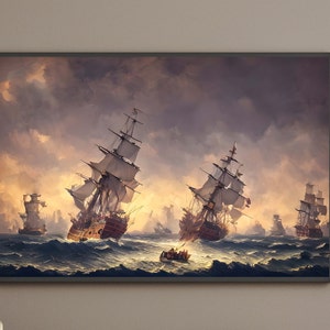 Battle of Trafalgar 1805 wall art, ship art, Trafalgar Battle.British royal navey,admiral lord nelson, French armarda, battleships,seascape,