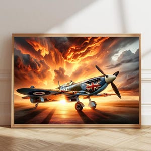 WWII British Spitfire Wall Art | Battle of Britain Aviation Poster | RAF Military History Decor