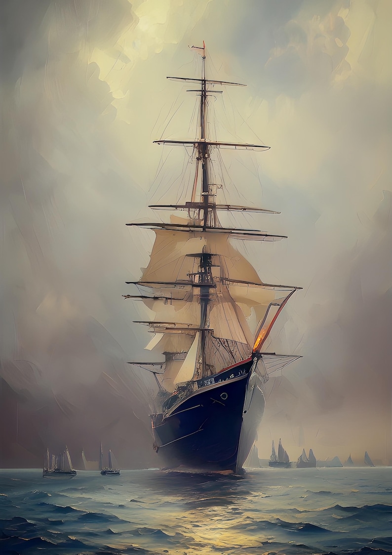 Vintage 19th Century Tall Sailing Ship Poster - Antique Nautical ...