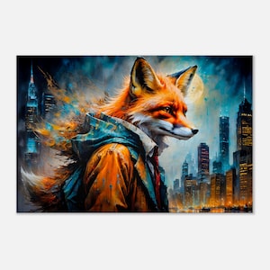 Fox Wall Art print-Contemporary Fox Artwork- Stylish City Living Fox Wall Art print gift vibrant futurisic