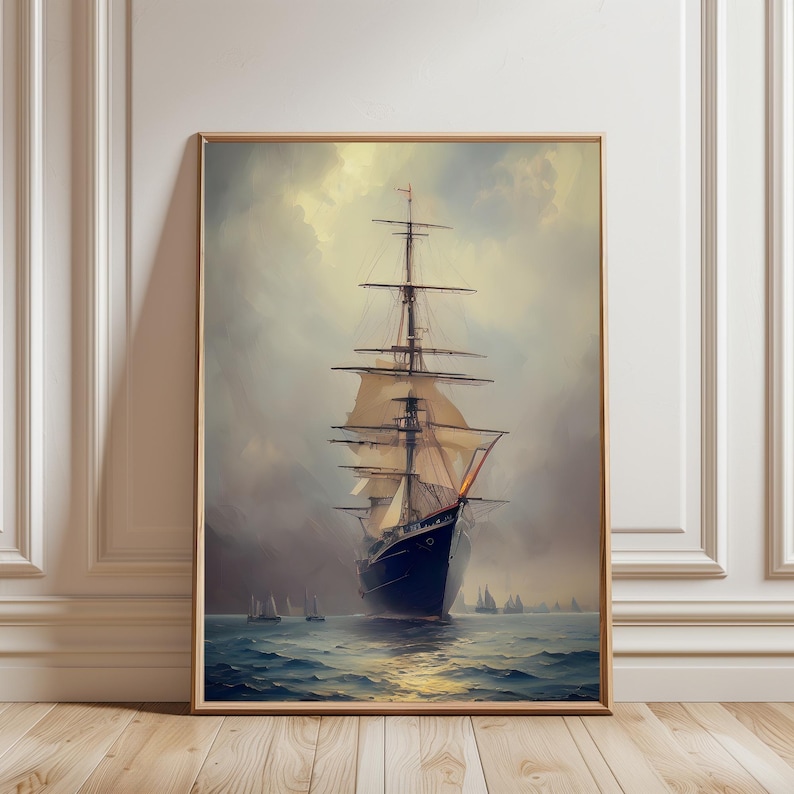 Vintage 19th Century Tall Sailing Ship Poster - Antique Nautical ...