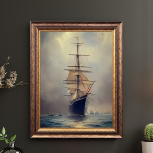 Impresión de arte de pared de barco de vela alto, póster de decoración de Shiphome, navegación oceánica, arte de paisaje de barco vintage