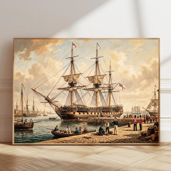 1800s Warship Port Poster - Vintage Naval Ship Harbor Wall Art - Historic Maritime  Print