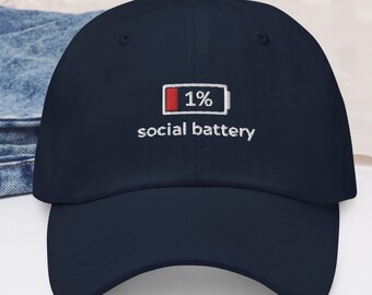 Chapeau de batterie sociale, batterie sociale faible, chapeau de papa drôle, brodé, casquette de baseball réglable, unisexe