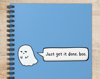 Get It Done Boo, Diario divertente, Taccuino di Halloween, Carta a righe, Citazione motivazionale, Fantasma Kawaii, Novità stazionaria, Regalo di Halloween