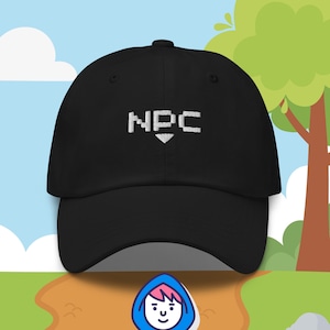 NPC Hat, Funny Video Game Cap, RPG Baseball Cap, Retro, Classic, Pixel Style, Halloween Costume, Adjustable Size, Unisex