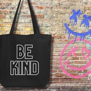 Be Kind Tote Bag, Simple Design, with Inspirational Quote, Reusable Grocery Bag, Cute Book Bag, Eco Friendly