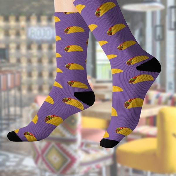 Taco Socks, Food Pattern, Mid Calf Length, Unisex, Cute Accessory