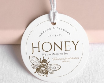 Etiquetas personalizadas para lembrancinhas de pote de mel: design personalizado de abelha