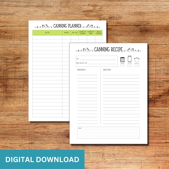 Canning Planner Template: Printable Recipe & Planning Sheets (Digital Download)
