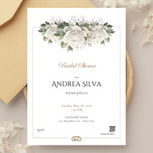 Zaproszenie z nadrukiem White Rose - spersonalizowane, z kodem QR