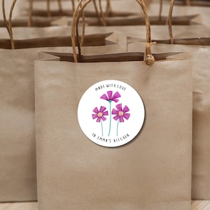 Made with Love - Blumendesign. Küchen Aufkleber, Personalisierte Etiketten für Marmelade, Gurken, Konserven, Backwaren und andere Leckereien in der Küche