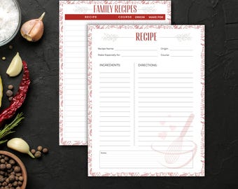 Printable Family Recipe Book Pages: DIY Recipe Binder (Digital Download)