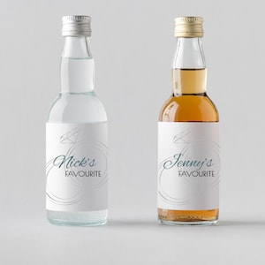 Personalized Mini Liquor Bottle Labels - Wedding Favour Thank You Stickers - His Favourite, Her Favourite