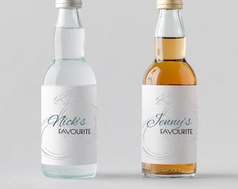 Personalized Mini Liquor Bottle Labels - Wedding Favour Thank You Stickers - His Favourite, Her Favourite
