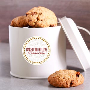 Urlaub Geschenkanhänger Aufkleber - Baked with love Tag für Ihre Urlaub Backen und Leckereien - Personalisiert