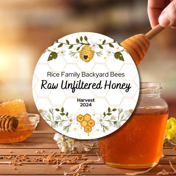 Honey Labels - Custom stickers for homestead honey from your family apiary, Kitchen labels and stickers for bottles and jars