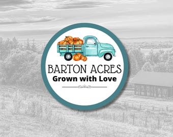 Grown with Love - Gardening and farm Stickers. Personalized labels for gifts from your vegetable or flower garden, Pumpkin design