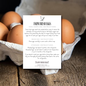 Tarjeta de instrucciones para el manejo de huevos: impresa y personalizada con su información de contacto para Farm Fresh Eggs