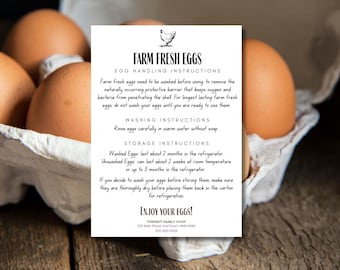 Egg Handling Instructions Card - Printed, customized with your contact information for Farm Fresh Eggs