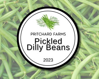 Pickled Bean Labels - Custom Kitchen Stickers for Homemade pickles, relish, chutney and pickled veggies like beans, corn and peppers